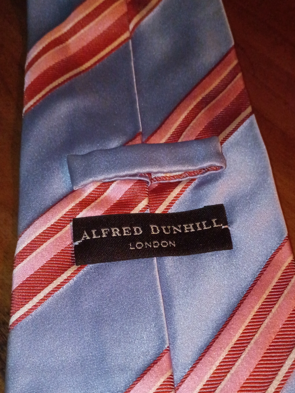 Alfred Dunhill London Men's Light Blue and Pink Striped Silk Tie, Made In Italy